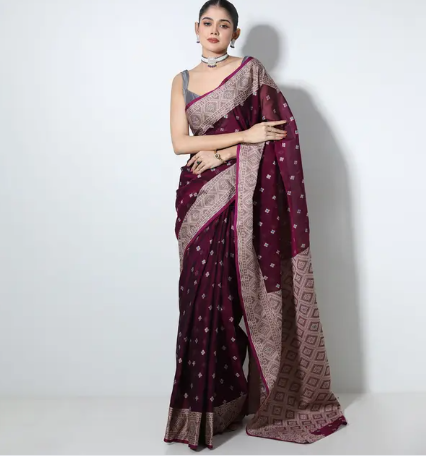 Dark Purple color Cotton Saree